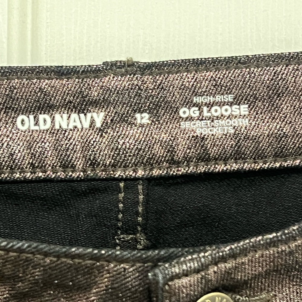 Old Navy High Waisted Shimmer OG Straight Ankle Jeans Size 12 Metallic Brown - Picture 6 of 6